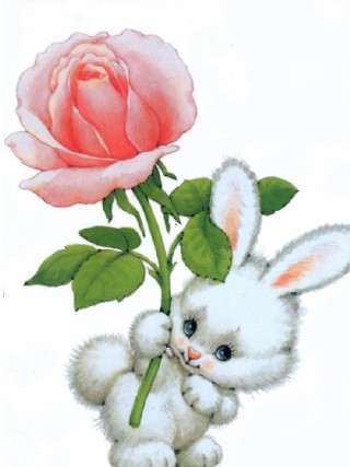 手绘风格玫瑰花可爱小白兔图片